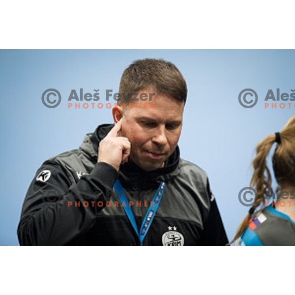 Uros Bregar during EHF Women\'s Champions League handball match between Krim Mercator and Brest Bretagne Handball in Kodeljevo Hall, Ljubljana, Slovenia on February 02, 2020