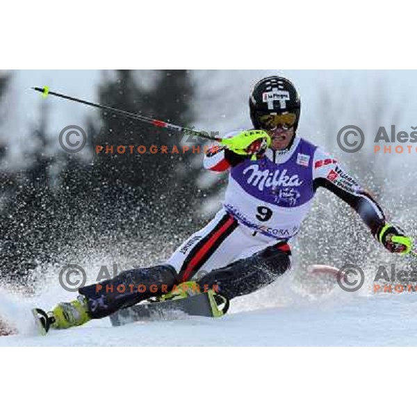 Julien Lizeroux (FRA) in first run of Audi FIS Alpine Ski World Cup Slalom in Kranjska gora, Slovenia on 9th of March 2008. Photo by Ales Fevzer 