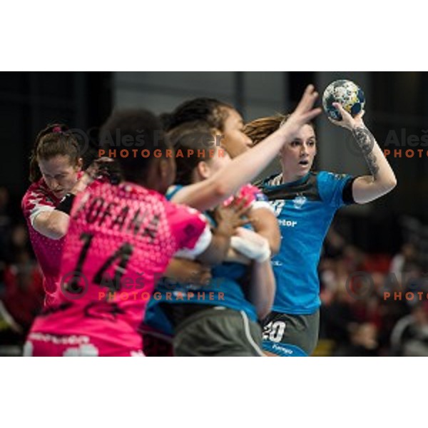 Ana Gros, Alja Varagic during EHF Women\'s Champions League handball match between Krim Mercator and Brest Bretagne Handball in Kodeljevo Hall, Ljubljana, Slovenia on February 02, 2020