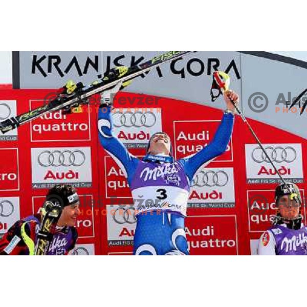 Manfred Moelgg (ITA), winner of Audi FIS Alpine Ski World Cup Slalom in Kranjska gora, Slovenia on March 9, 2008