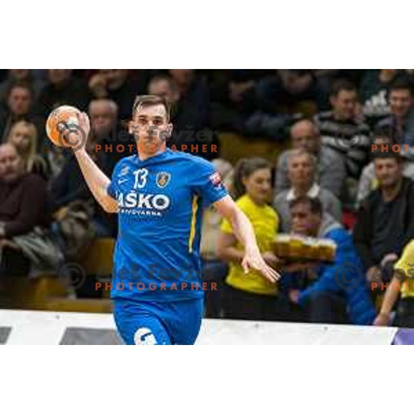 Josip Sarac in action during 1.NLB leasing league handball match between Gorenje and Celje Pivovarna Lasko in Velenje, Slovenia on February 5, 2020