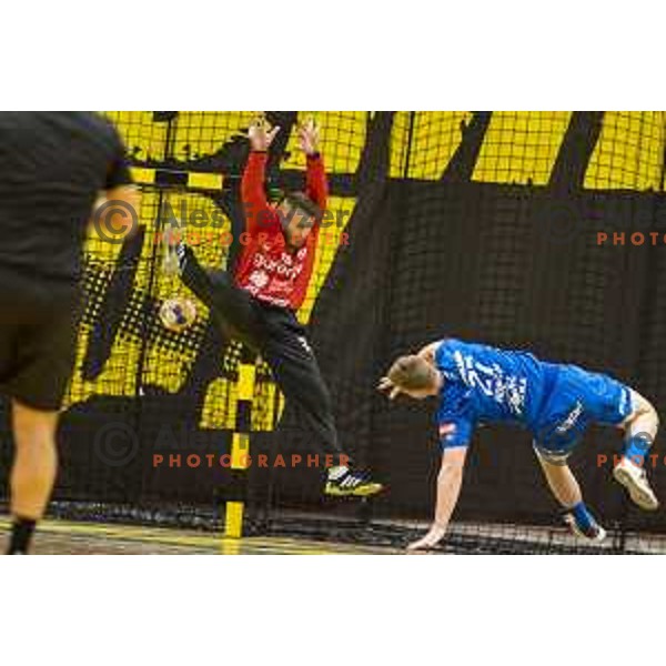 Aljaz Pajntar in action during 1.NLB leasing league handball match between Gorenje and Celje Pivovarna Lasko in Velenje, Slovenia on February 5, 2020