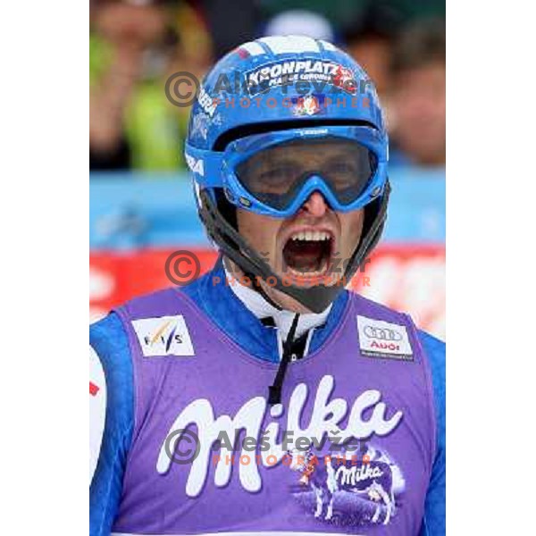 Manfred Moelgg (ITA), winner of Audi FIS Alpine Ski World Cup Slalom in Kranjska gora, Slovenia on March 9, 2008