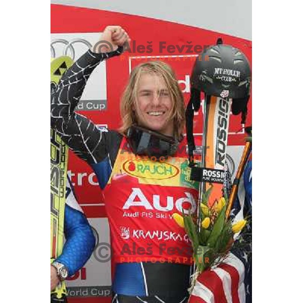 Ted Ligety (USA) at prize giving ceremony of Audi FIS Alpine Ski World Cup Giant Slalom in Kranjska gora, Slovenia on 8th of March 2008. Photo by Ales Fevzer 