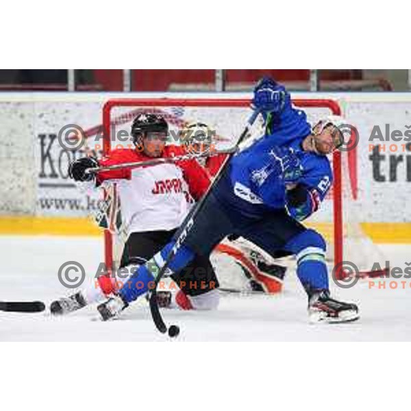 Jan Urbas in action during ice-hockey match between Slovenia and Japan at Olympic Ice-Hockey Pre-Qualification tournament in Jesenice, Slovenia on February 9, 2020