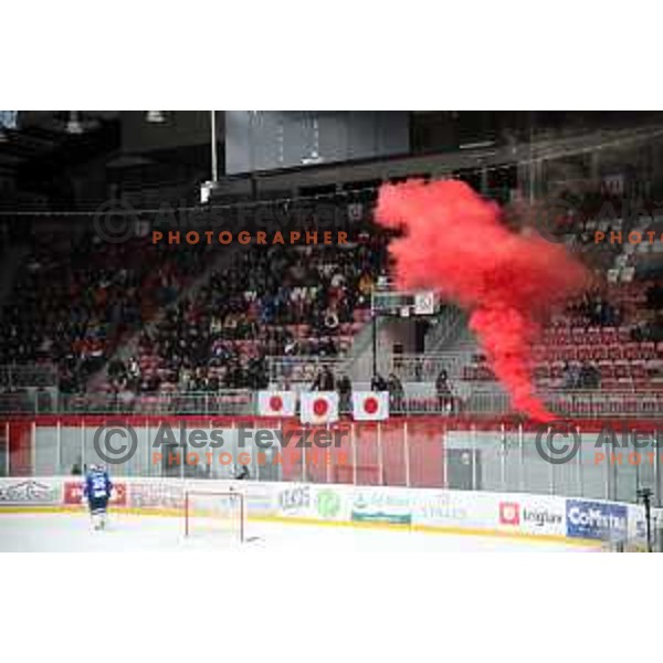 in action during ice-hockey match between Slovenia and Japan at Olympic Ice-Hockey Pre-Qualification tournament in Jesenice, Slovenia on February 9, 2020