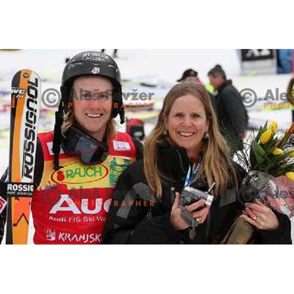 Ted Ligety with his mother Cyndi Sharp after prize giving ceremony of Audi FIS Alpine Ski World Cup Giant Slalom in Kranjska gora, Slovenia on 8th of March 2008. Photo by Ales Fevzer 
