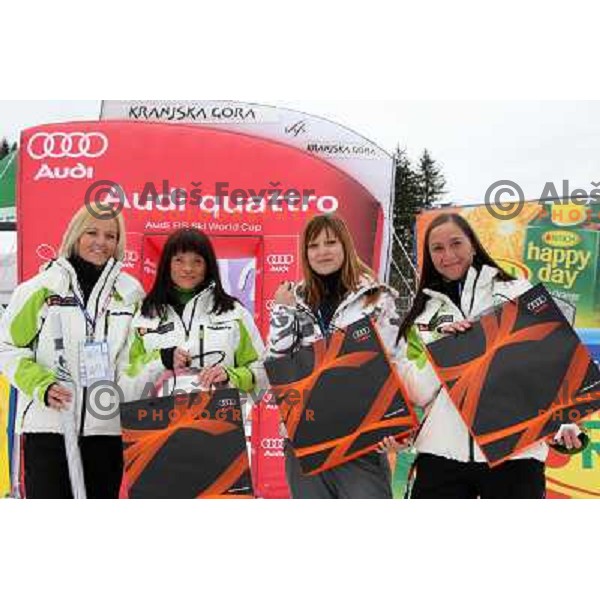 Hostesses after first run of Audi FIS Alpine Ski World Cup Giant Slalom in Kranjska gora, Slovenia on 8th of March 2008. Photo by Ales Fevzer 