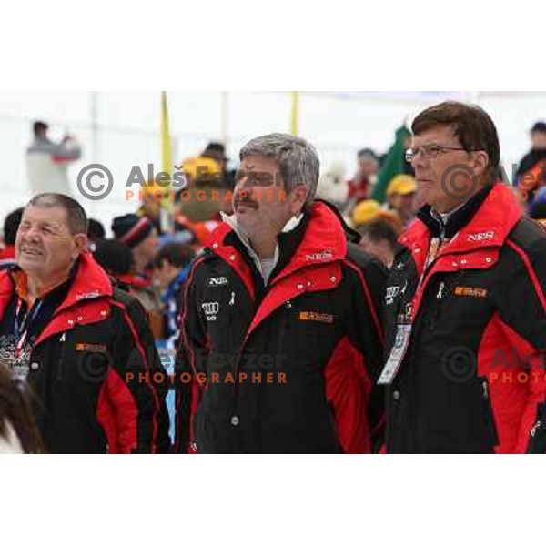 Boris Pesjak (in the middle) at prize giving ceremony of Audi FIS Alpine Ski World Cup Giant Slalom in Kranjska gora, Slovenia on 8th of March 2008. Photo by Ales Fevzer 