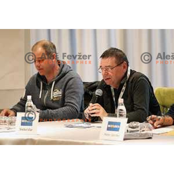 Mitja Dragsic and Srecko Vilar at Official bib draw for AUDI FIS Alpine Ski World Cup Giant Slalom for 56. Golden Fox Trophy in hotel Bled Rose, Slovenia on February 14, 2020