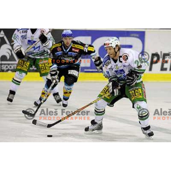 Tomaz Vnuk at sixth ice-hockey game of semi-final of EBEL league between ZM Olimpija- Black Wings Linz in Hala Tivoli, Ljubljana 9.3.2008. ZM Olimpija won the game 2:0 and series 4:2 and advanced to final. Photo by Ales Fevzer 