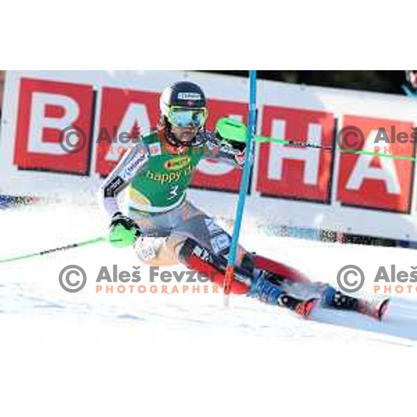 Nina Haver Loeseth skiing in the first run of AUDI FIS Alpine Ski World Cup Slalom for 56. Golden Fox Trophy in Kranjska gora, Slovenia on February 16, 2020