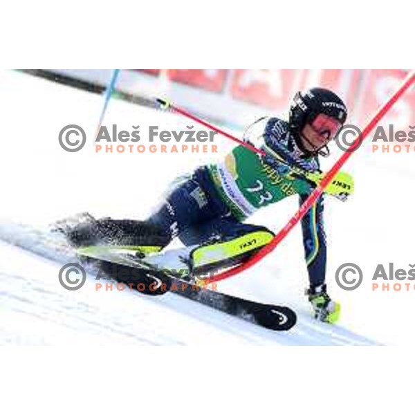 Sara Hector skiing in the first run of AUDI FIS Alpine Ski World Cup Slalom for 56. Golden Fox Trophy in Kranjska gora, Slovenia on February 16, 2020