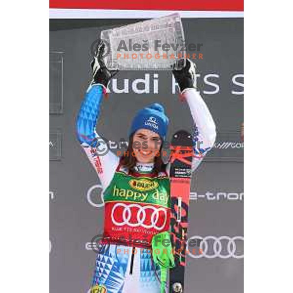 Petra Vlhova, winner of AUDI FIS Alpine Ski World Cup Slalom for 56. Golden Fox Trophy in Kranjska gora, Slovenia on February 16, 2020