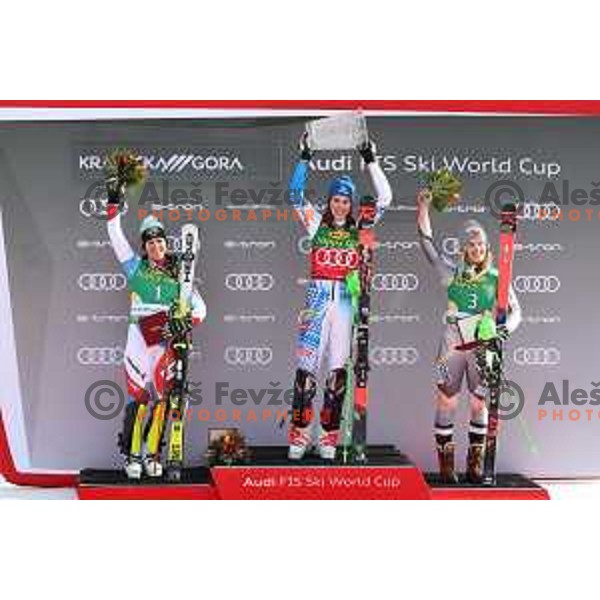 Petra Vlhova, winner of AUDI FIS Alpine Ski World Cup Slalom for 56. Golden Fox Trophy in Kranjska gora, Slovenia on February 16, 2020