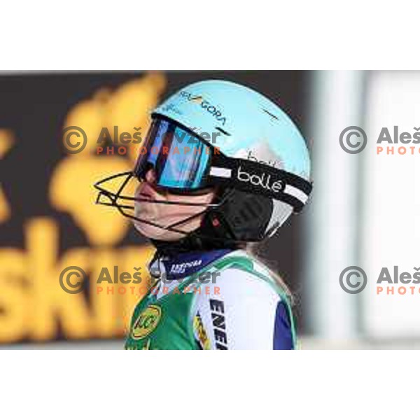 Meta Hrovat reacts in the finish line after second run of AUDI FIS Alpine Ski World Cup Slalom for 56. Golden Fox Trophy in Kranjska gora, Slovenia on February 16, 2020