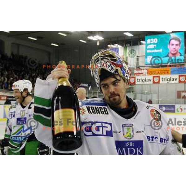 Alex Westlund after sixth ice-hockey game of semi-final of EBEL league between ZM Olimpija- Black Wings Linz in Hala Tivoli, Ljubljana 9.3.2008. ZM Olimpija won the game 2:0 and series 4:2 and advanced to final. Photo by Ales Fevzer 