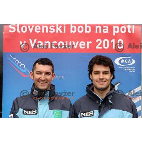 Brakeman Matjaz Lazar (left) and driver David Urankar ,members of Slovenia Bob team at press conference in Hala Tivoli, Ljubljana 11.3.2008. Photo by Ales Fevzer 
