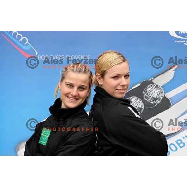 Brakeman Tatjana Urbanc (left) and driver Karolina Bratina ,members of Slovenia Bob team at press conference in Hala Tivoli, Ljubljana 11.3.2008. Photo by Ales Fevzer 