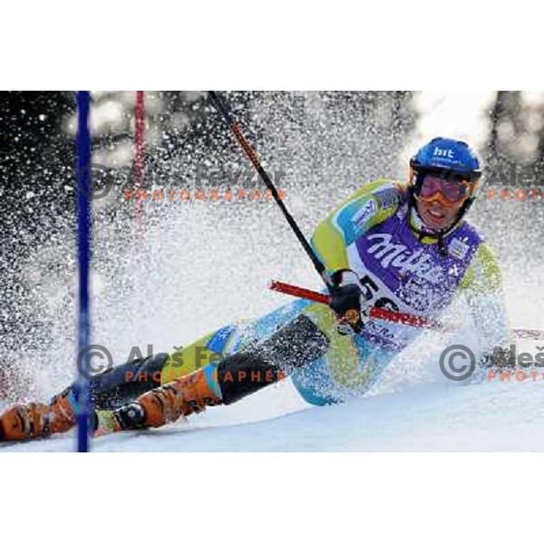 Matic Skube (SLO) in first run of Audi FIS Alpine Ski World Cup Slalom in Kranjska gora, Slovenia on 9th of March 2008. Photo by Ales Fevzer 