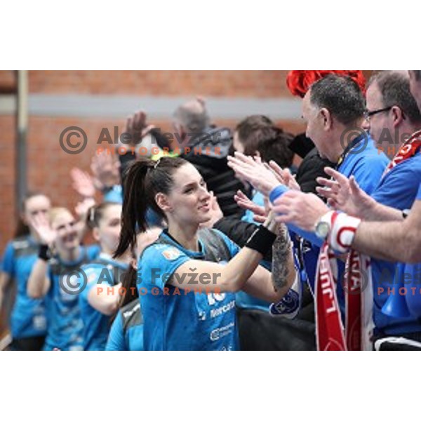 Alja Varagic in action during EHF Women\'s Champions League handball match between Krim Mercator and Valcea in Kodeljevo Hall, Ljubljana, Slovenia on February 22, 2020
