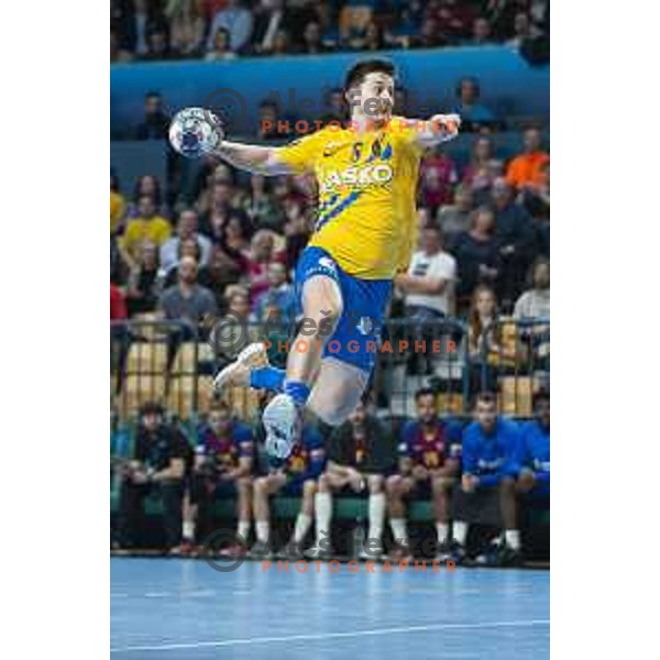 David Razgor in action during Velux EHF Champions League handball match between Celje Pivovarna Lasko and Barcelona in Zlatorog Arena, Celje, Slovenia on February 23, 2020