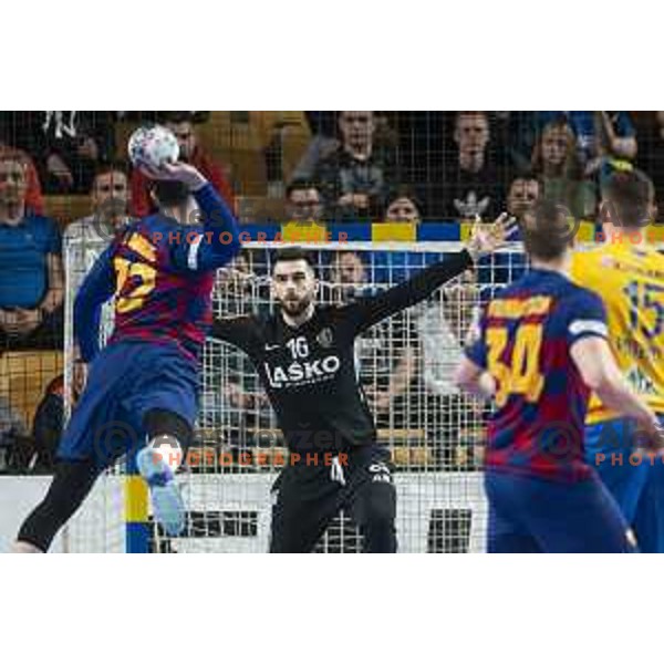 Miljan Vujovic in action during Velux EHF Champions League handball match between Celje Pivovarna Lasko and Barcelona in Zlatorog Arena, Celje, Slovenia on February 23, 2020