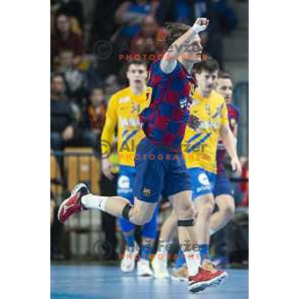 Jure Dolenec celebrating during Velux EHF Champions League handball match between Celje Pivovarna Lasko and Barcelona in Zlatorog Arena, Celje, Slovenia on February 23, 2020