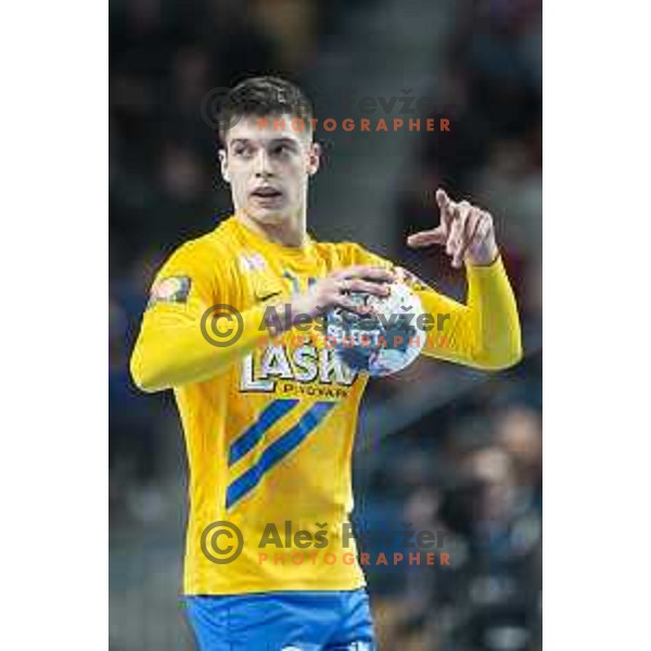 Domen Makuc in action during Velux EHF Champions League handball match between Celje Pivovarna Lasko and Barcelona in Zlatorog Arena, Celje, Slovenia on February 23, 2020