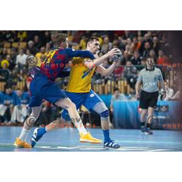 Josip Sarac in action during Velux EHF Champions League handball match between Celje Pivovarna Lasko and Barcelona in Zlatorog Arena, Celje, Slovenia on February 23, 2020