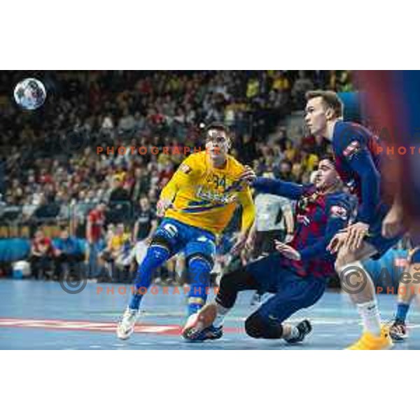 Domen Makuc in action during Velux EHF Champions League handball match between Celje Pivovarna Lasko and Barcelona in Zlatorog Arena, Celje, Slovenia on February 23, 2020