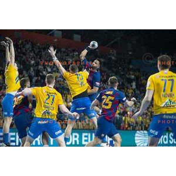 Vid Poteko in action during Velux EHF Champions League handball match between Celje Pivovarna Lasko and Barcelona in Zlatorog Arena, Celje, Slovenia on February 23, 2020