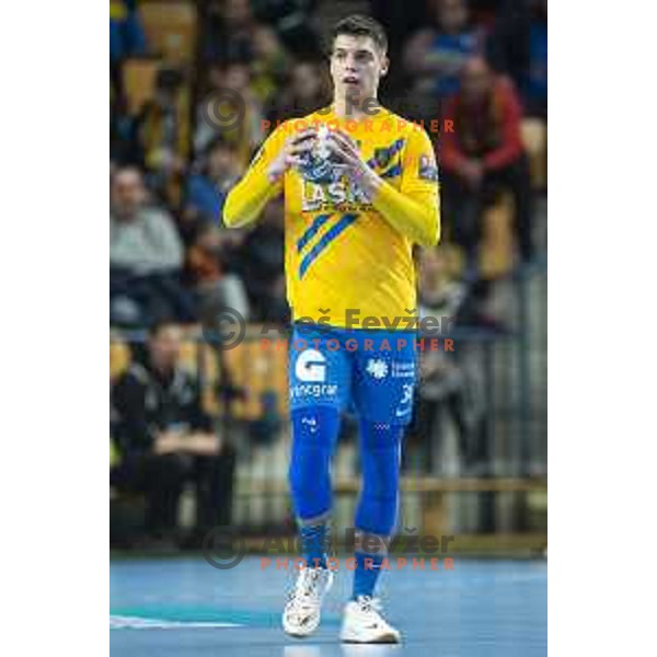 Domen Makuc in action during Velux EHF Champions League handball match between Celje Pivovarna Lasko and Barcelona in Zlatorog Arena, Celje, Slovenia on February 23, 2020