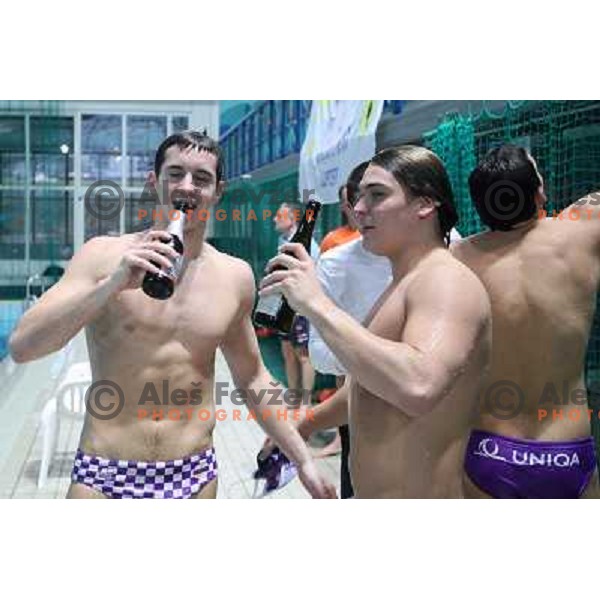 UTE players celebrate victory at Alpe Adria league tournament in Kranj 9.3.2008. Photo by Ales Fevzer 