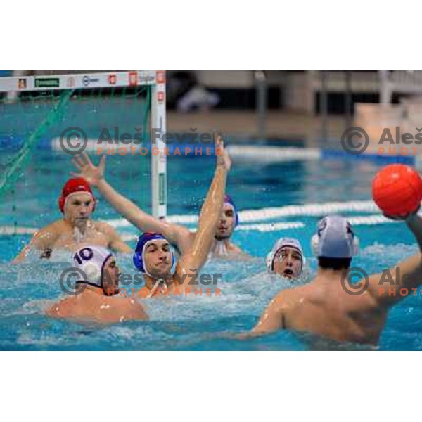 Kotsidis (10) and Somogyi (12) at match Triglav (SLO)- UTE (Hungary) in semi-final of Alpe Adria water polo league tournament in Kranj 9.3.2008. UTE won the match 10:6 and advanced to final. Photo by Ales Fevzer 