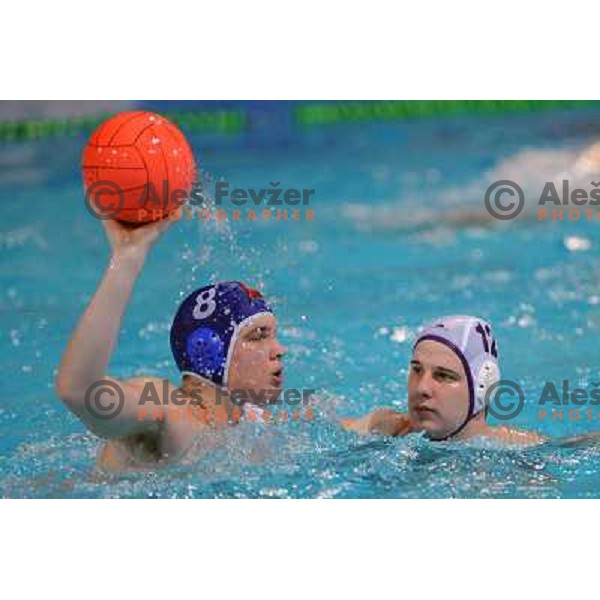 Kalan (8) and Somogyi (12) at match Triglav (SLO)- UTE (Hungary) in semi-final of Alpe Adria water polo league tournament in Kranj 9.3.2008. UTE won the match 10:6 and advanced to final. Photo by Ales Fevzer 