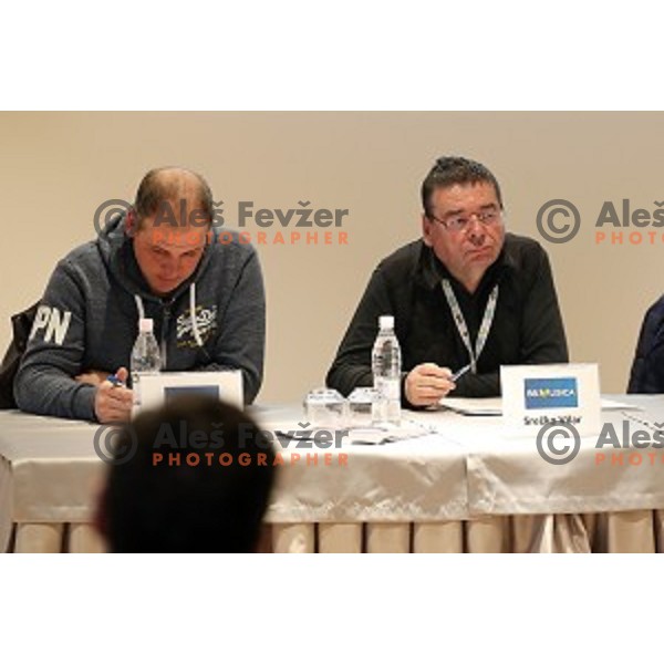 Mitja Dragsic and Srecko Vilar at Official bib draw for AUDI FIS Alpine Ski World Cup Giant Slalom for 56. Golden Fox Trophy in hotel Bled Rose, Slovenia on February 14, 2020