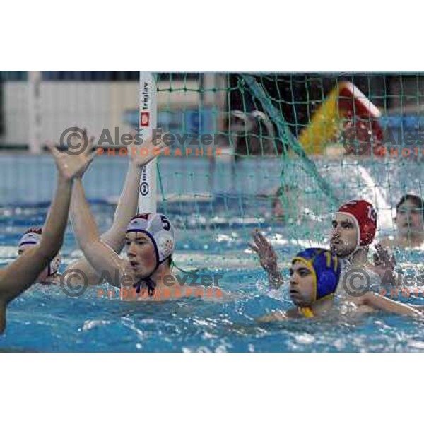 Resnik (5), Stojcev (13) at match Triglav (SLO)- ASV Wien (Austria) for third place in Alpe Adria water polo league tournament in Kranj 9.3.2008. Triglav won 24:10. Photo by Ales Fevzer 