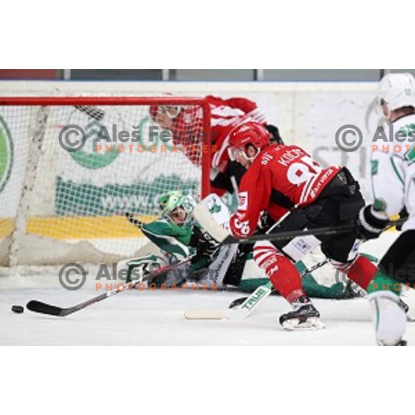 Timotej Kocar in action during Alps league ice-hockey match between Acroni Jesenice and SZ Olimpija in Podmezakla Hall, Jesenice, Slovenia on March 2, 2020