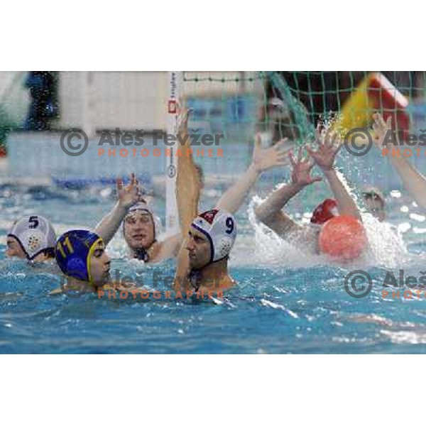 Sokac (11) and Todic (9) at match Triglav (SLO)- ASV Wien (Austria) for third place in Alpe Adria water polo league tournament in Kranj 9.3.2008. Triglav won 24:10. Photo by Ales Fevzer 