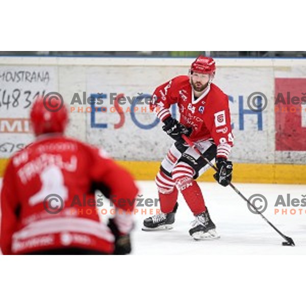 Andrej Hebar in action during Alps league ice-hockey match between Acroni Jesenice and SZ Olimpija in Podmezakla Hall, Jesenice, Slovenia on March 2, 2020