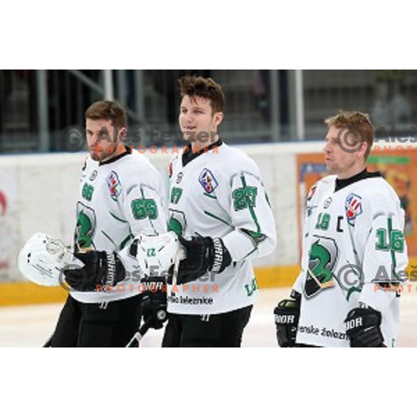 Enes Gorse, MArk Cepon and Ales Music during Alps league ice-hockey match between Acroni Jesenice and SZ Olimpija in Podmezakla Hall, Jesenice, Slovenia on March 2, 2020