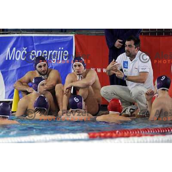 Coach of UTE Matyas Perkovics during time-out at match UTE (Hungary)- Opatija (Croatia) in final of Alpe Adria water polo league tournament in Kranj 9.3.2008. UTE became champion with victory 16:6. Photo by Ales Fevzer 