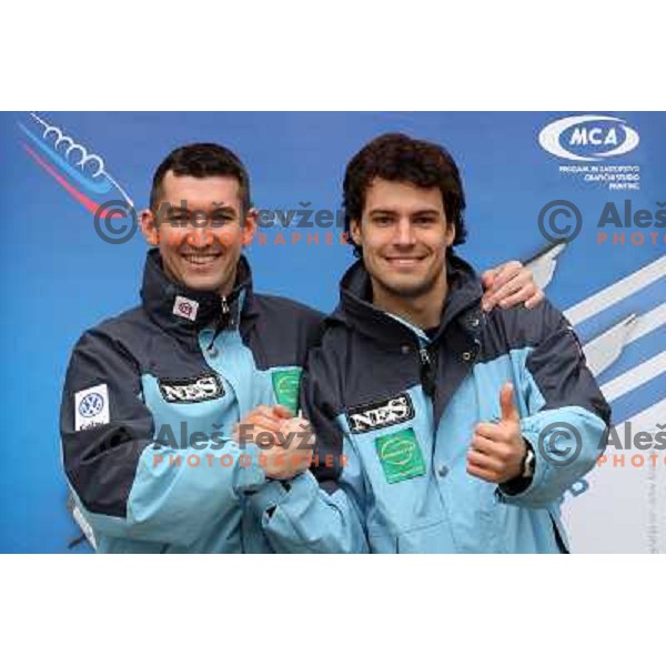 Matjaz Lazar (left) and David Urankar ,members of Slovenia Bob and Skeleton team at press conference in Hala Tivoli, Ljubljana 11.3.2008. Photo by Ales Fevzer 