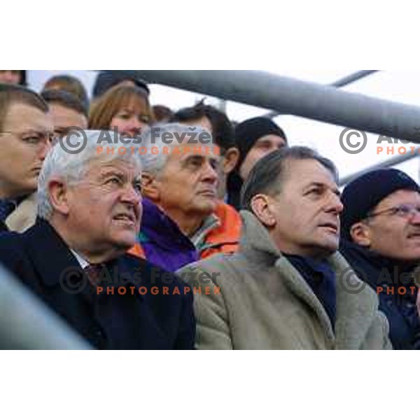 Milan Kucan and Jacques Rogge at FIS Alpine World Cup Giant Slalom for Vitranc Cup in Kranjska gora, Slovenia on December 21 , 2001