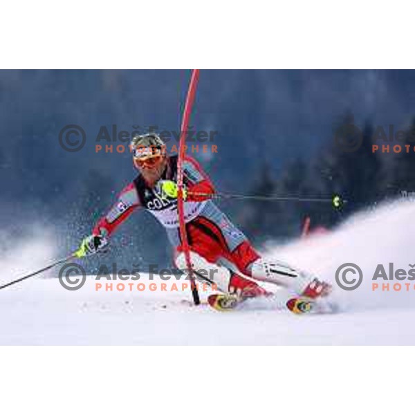 Mario Matt, second placed at FIS Alpine World Cup Slalom for Vitranc Cup in Kranjska gora, Slovenia on December 22 , 2001