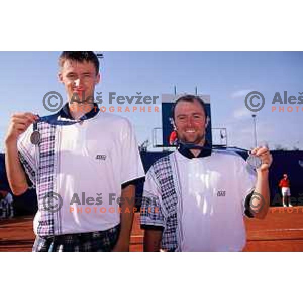 Borut Urh and Iztok Bozic, winners of silver medals at men\'s doubles tennis at Meditaranean Games in Bari , Italy on June 1997
