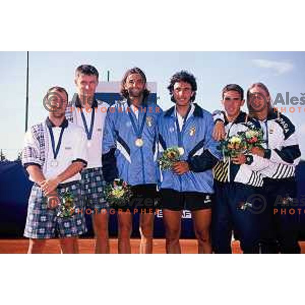Iztok Bozic and Borut Urh, winners of silver medals at men\'s doubles tennis at Meditaranean Games in Bari , Italy on June 1997