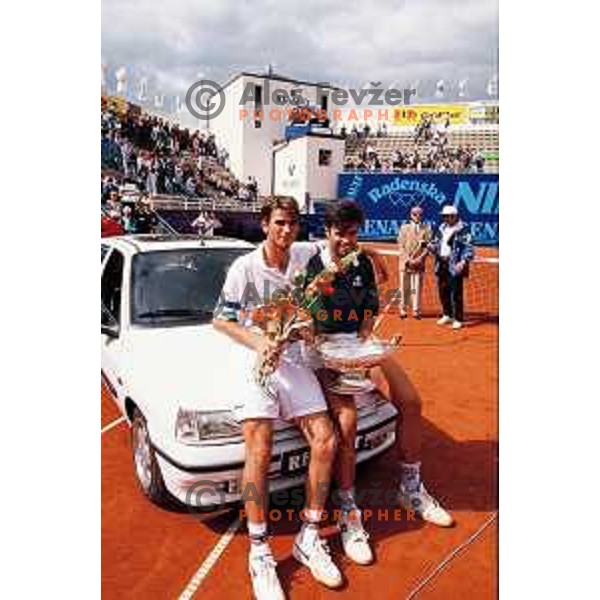Adrian Voinea (ROM), runner-up and Jordi Burillo (ESP), winner of Renault Slovenia Open, ATP Challenger in Domzale, Slovenia on May 1995 