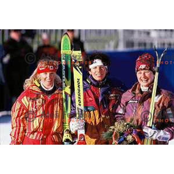 Katja Koren of Slovenia with bronze Olympic medal in Alpine skiing ladies slalom at 1994 Olympic games in Lillehammer, Norway